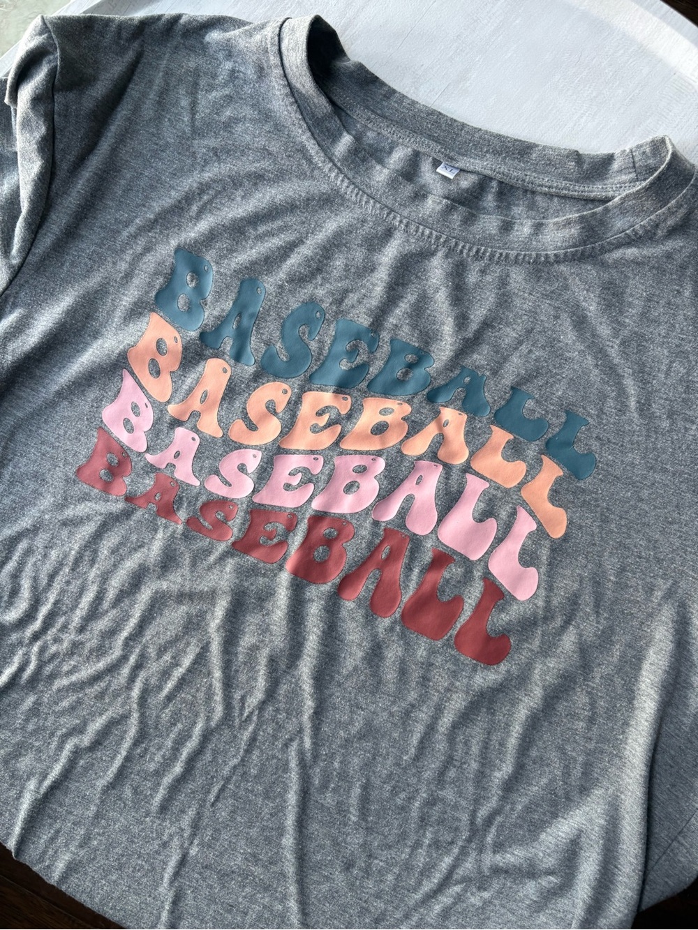 Women’s Grey 'Baseball' Graphic Tee with Multicolor Print